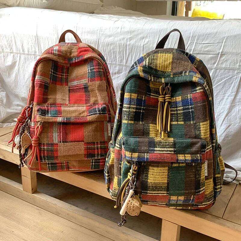2025 New Fashion Retro Plaid Women Student Book Backpack for Teenage Girl School Bag Large Capacity Travel Rucksack Z260202