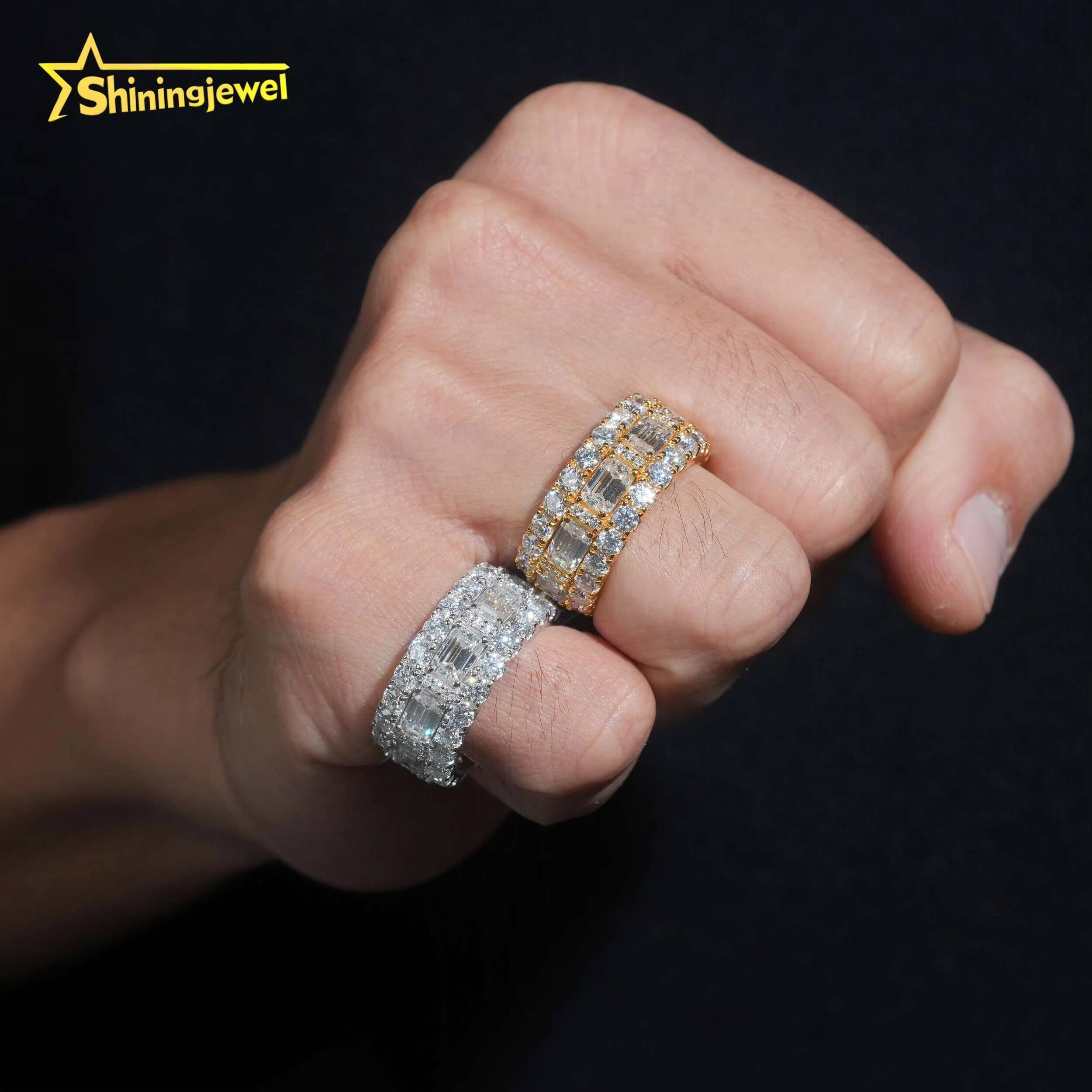 Gold Plated Men Wedding Rings Fine Jewelry 925 Silver Iced Out VVS Moissanite Ring GRA Certificated Eternity Band