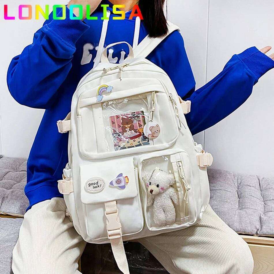 Cute Women Backpack Waterproof Multi-Pocket Nylon School Bagpacks for Student Female Girls Kawaii Laptop Book Pack Mochilas Z260204