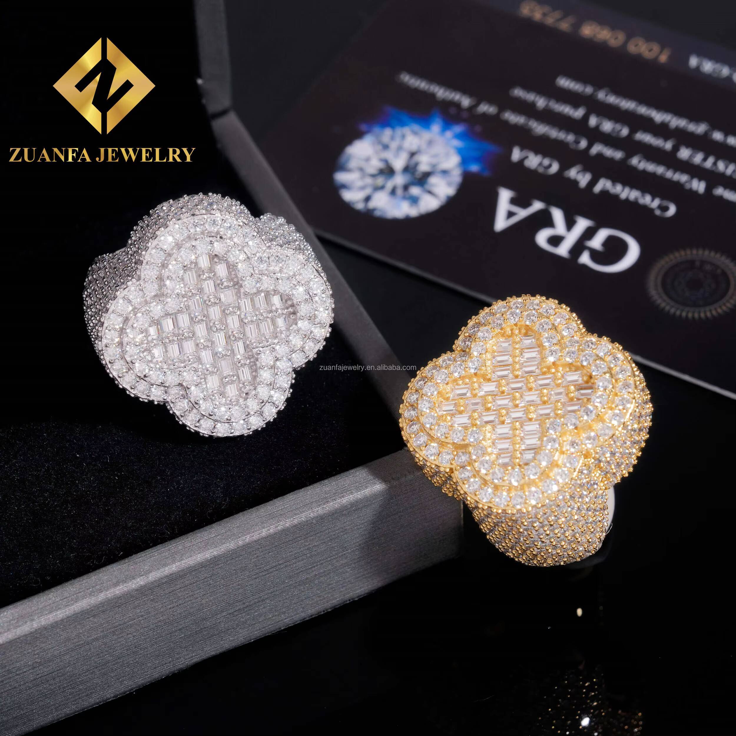 GRA Certificated Fully Iced Out Diamond Hip Hop Rings 925 Silver Gold Plated Moissanite Cross Ring Custom Rings for Men