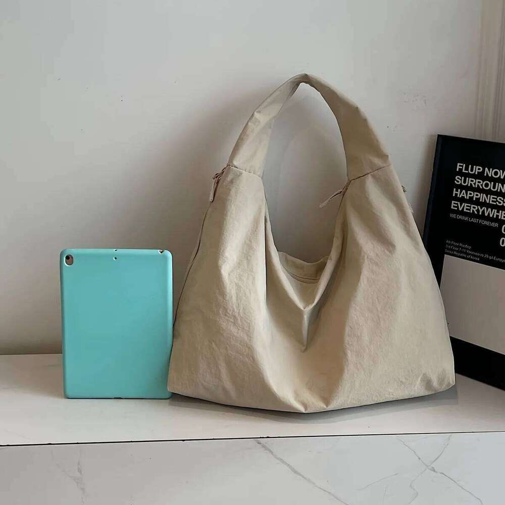 Chic Solid Color Nylon Tote Bag with Multiple Zipper Pockets, Large Capacity Casual Shoulder Bags for College, Work, Everyday Us C260204