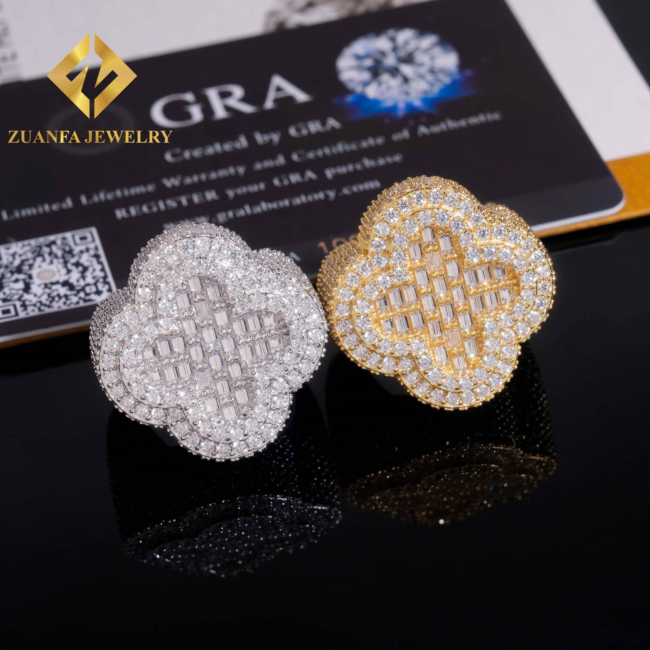 GRA Certificated Fully Iced Out Diamond Hip Hop Rings 925 Silver Gold Plated Moissanite Cross Ring Custom Rings for Men