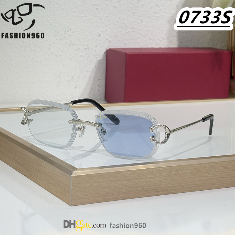 Mens designer women sunglasses with diamond cut nylon turn color lenses classic brand rimless cheetah style eyeglasses sun glasses gafas de sol 0733S