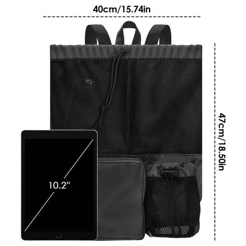 1pcs Mesh Drawstring Large Capacity Gym Beach Travel Bag Polyester Outdoor Sports Backpack Z260204