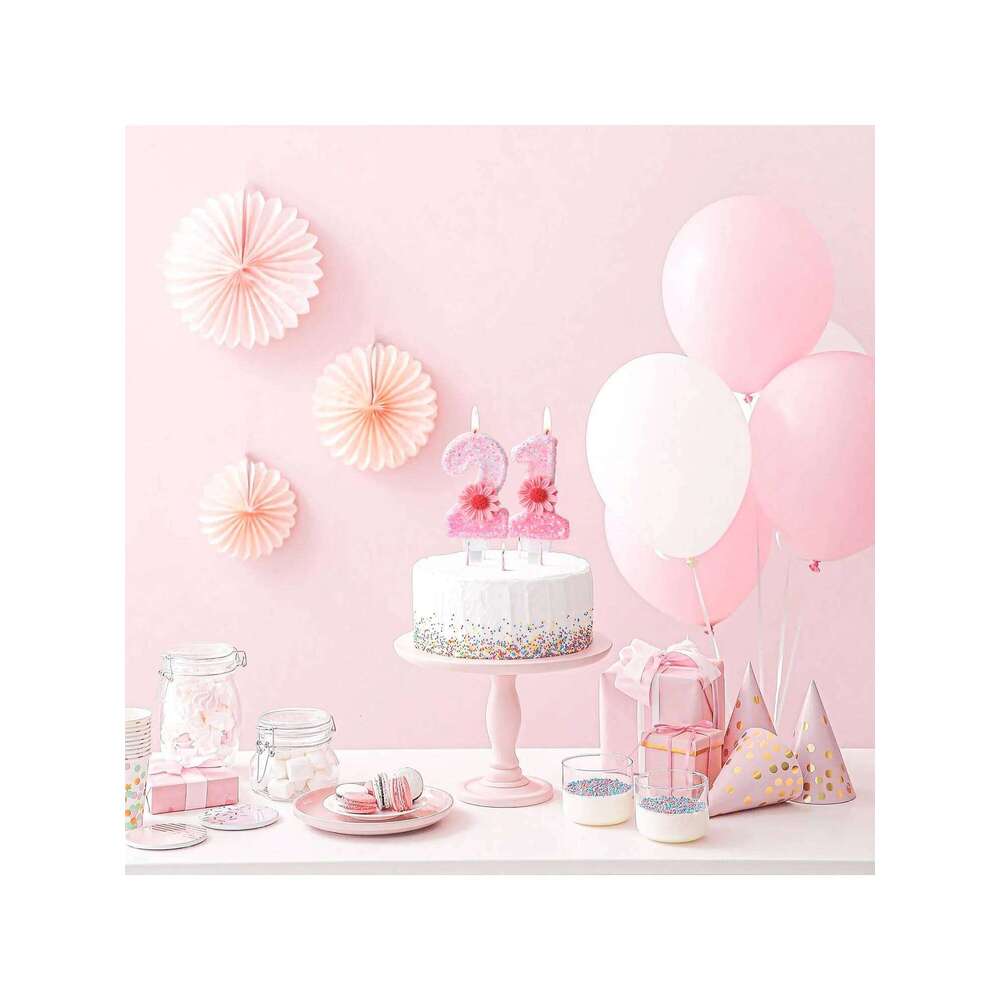 Number Candles, Pearl Happy Cake Candles for Ins Pink Theme Birthday Party Decoration,Handmade Sequin N S260204
