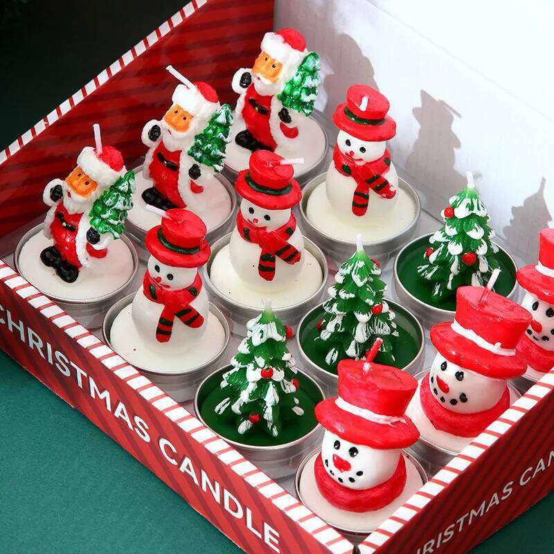 Christmas Tree Santa Claus Candle Gift Box Snowman House Home Party Shaped Decorative Souvenir Centered Kerzen Atmosphere Tools S260204