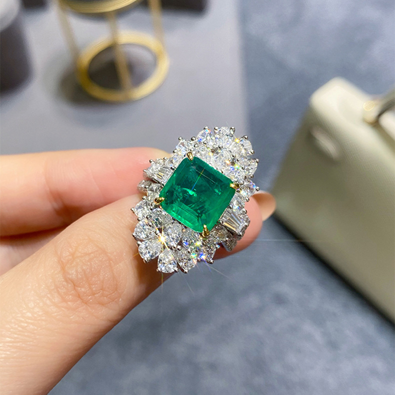 Sparkling Luxury Jewelry Wedding Rings 925 Sterling Silver Fill Princess Cut Emerald Water Drop Zircon CZ Diamond Party Women Open Ring Adjustable Siz