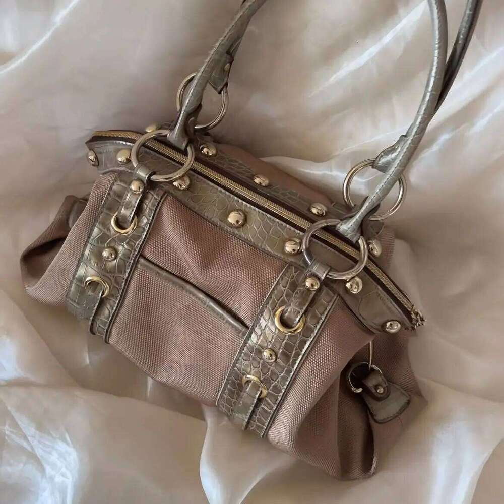 Hot Girl Retro High End Handbag Women Patchwork Large Capacity Shoulder Ladies Y2K Aesthetics Harajuku Underarm Tote Bag New C260204