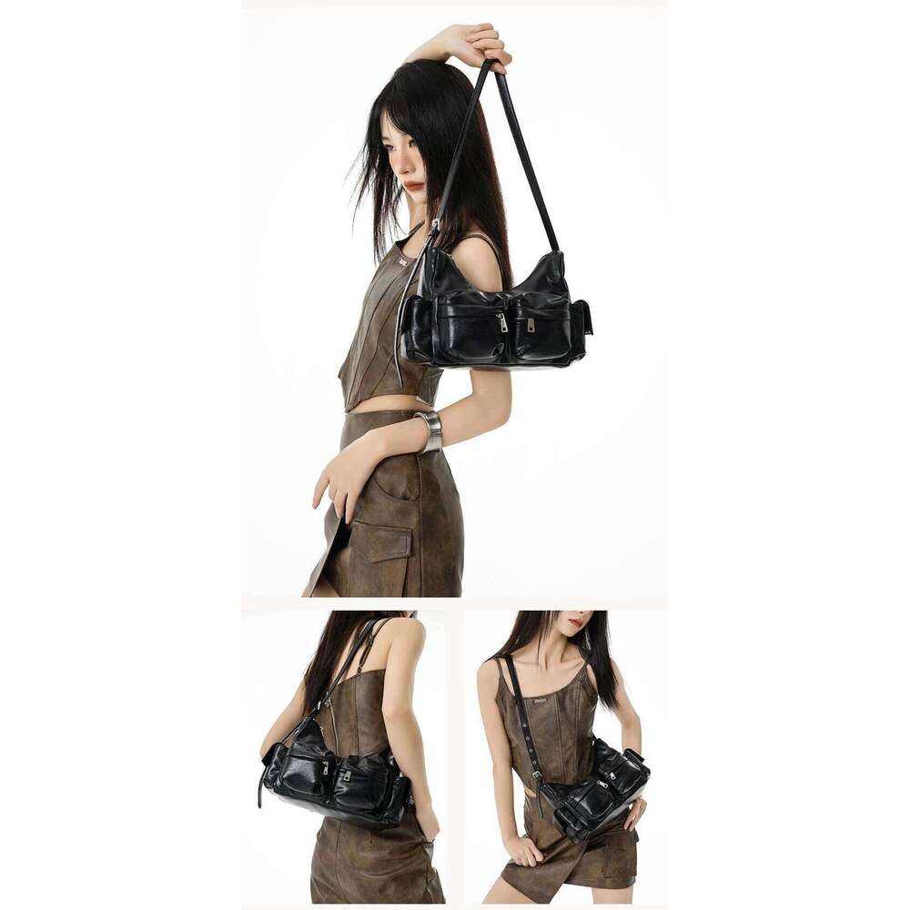 Jozy Fashion Trend Handbag Women New Design Black Multi-pocket Crossbody Y2k Biker Shoulder Underarm Bag Vintage 2024 High C260204