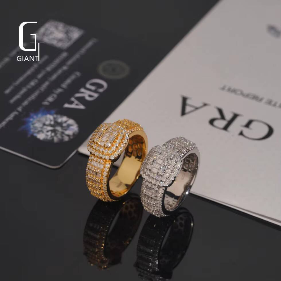 GRA Custom Jewelry Emerald Cut Hip Hop VVS Moissanite Diamond Rings D 925 Sterling Silver Moissanite Rings for Men Accessories