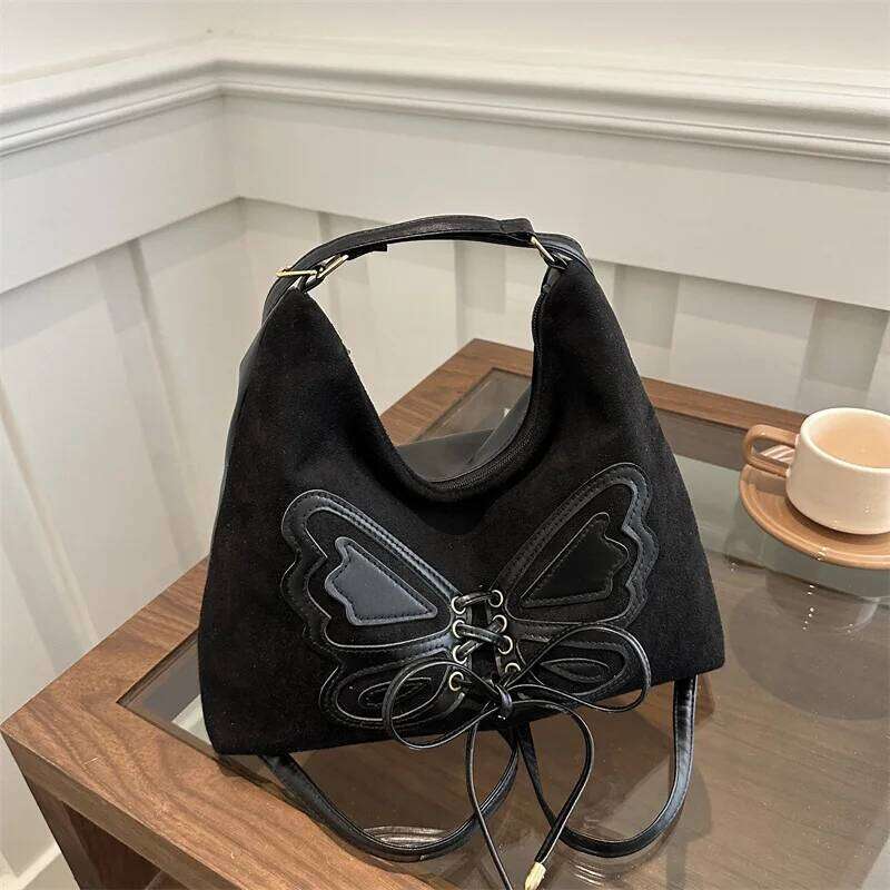 Faux Suede Tote Bow Tie Backpack, Chic Retro Single Handbag Women Shoulder Messenger Bag, Matte PU Leather Cross Body Bags C260204