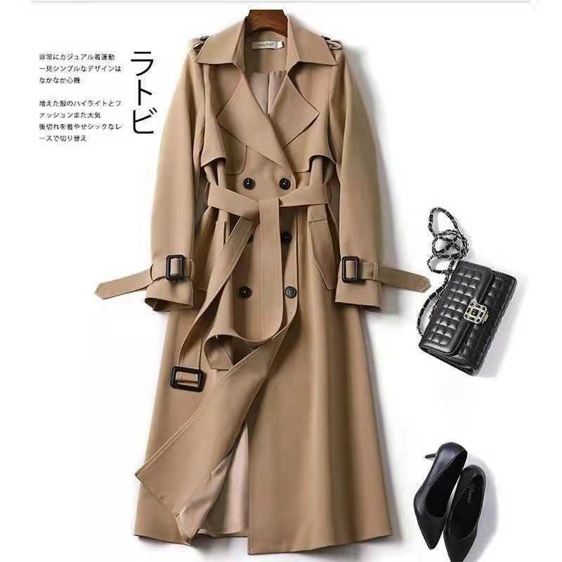 Windbreaker women's long coat for spring and autumn 2025, new style, Korean version, large size, suitable for petite figures, popular with Britis