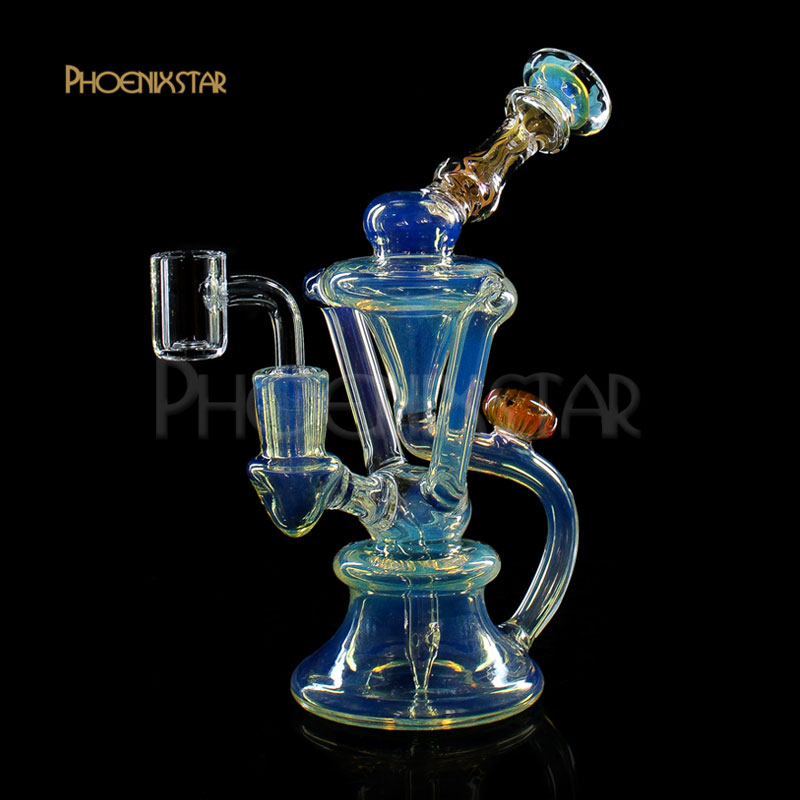 Phoenixstar Recycler Bong Smoking Pipe 7.5 Inch Silver Fumed Recycler Water Bongs with 14mm Quartz Banger