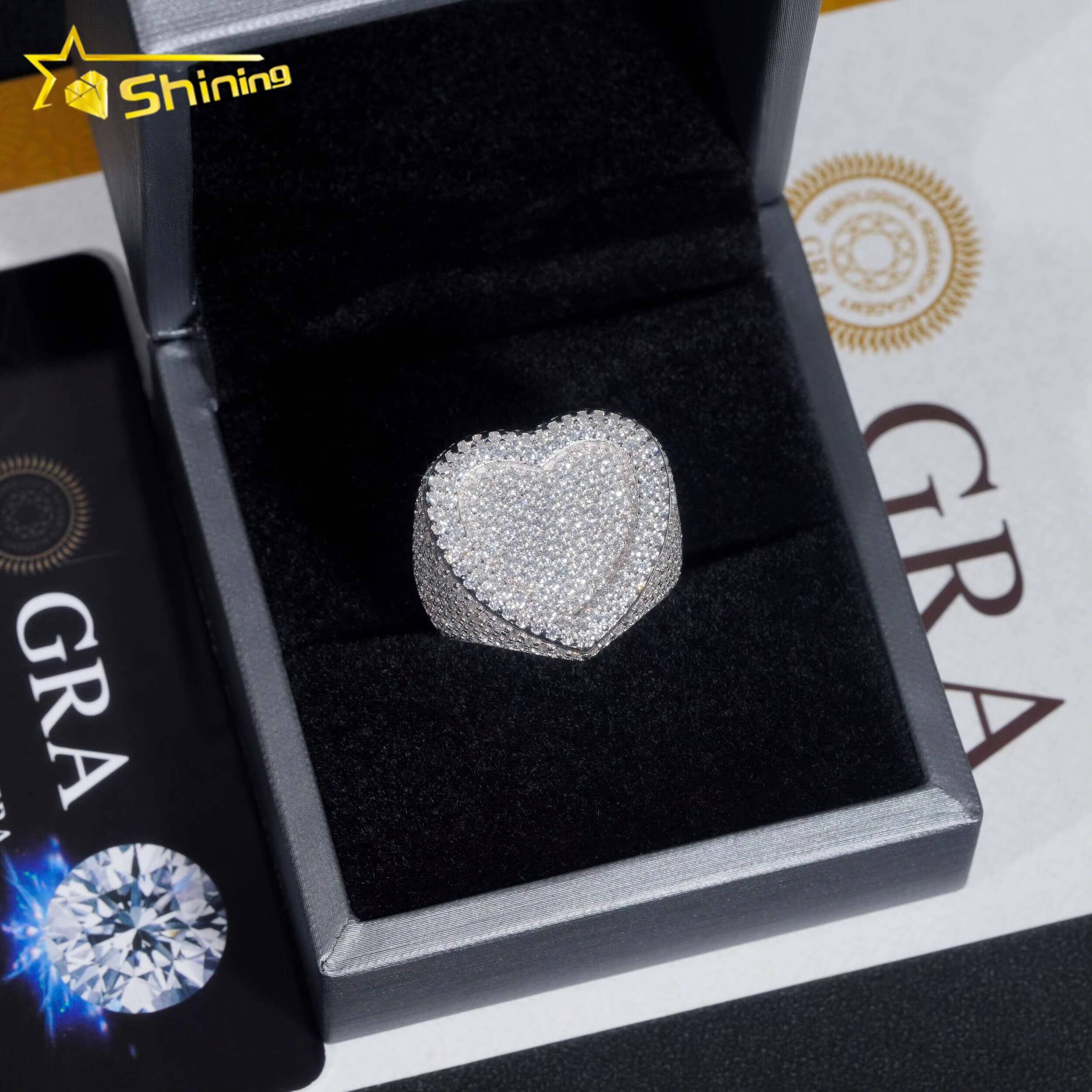 GRA Certificate 925 Sterling Silver Gold Plated Hip Hop Jewelry New Style Baguette VVS Diamond Moissanite Hip Hop Ring