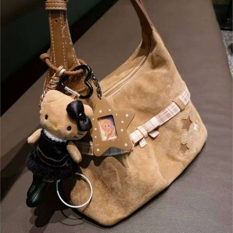 JIAERDI Sweet Cute Bow Star Tote Women Large Capacity Brushed Shoulder Ladies Retro Versatile Commuter Underarm Bag 2025 C260204