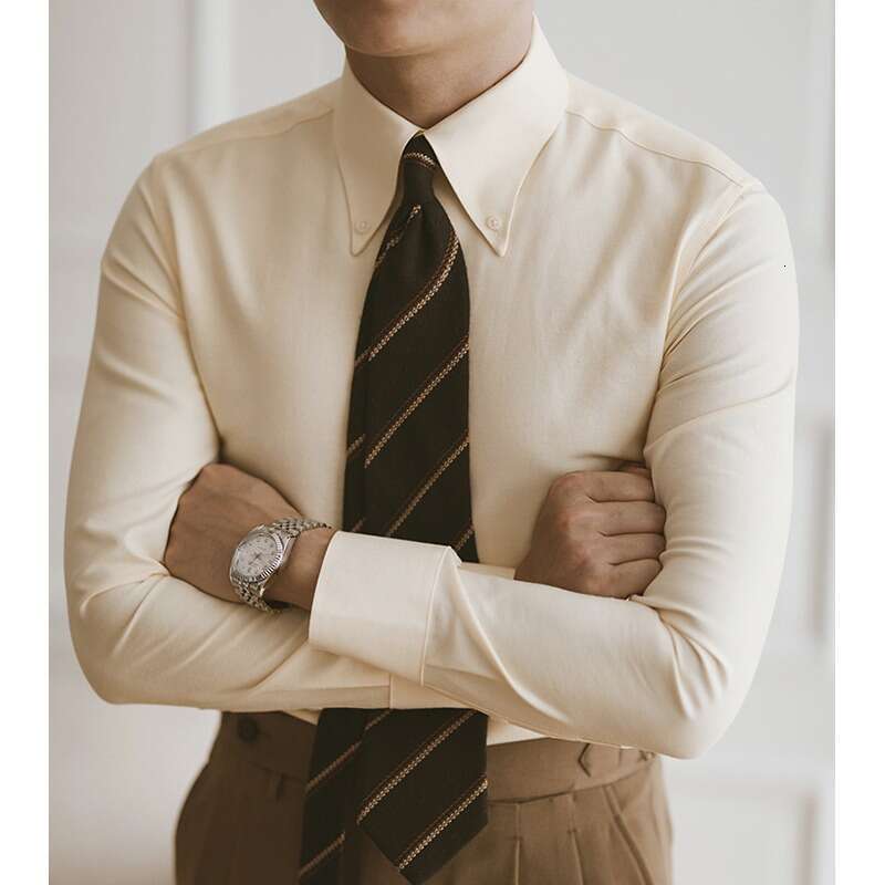 Italian slim fit shirt, men's long sleeved casual business dress big pointed collar shirt, size template according to product description