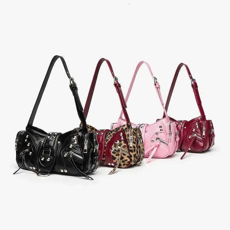 Hot Girl Y2K Rivet Underarm Women Edgy Leather Large Capacity Biker Bag Ladies Fashion Harajuku Versatile Shoulder Bags Chic C260204