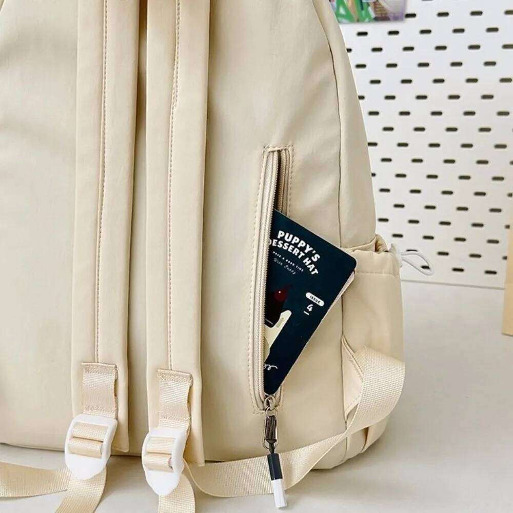 Portable Embroidered Bow Girls Backpack Nylon Large Capacity Students Schoolbag Solid Color Lightweight Travel Rucksack Z260204