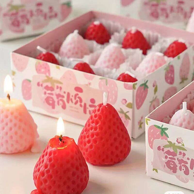 4pcs/1pc Strawberry Soy Wax Aromatherapy Scented Fruit Candles Birthday Cake Topper Party Home Decoration Room Accessory S260204