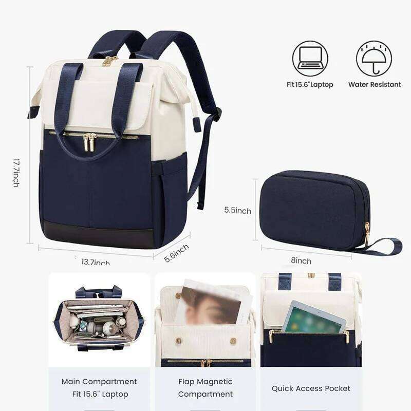 Ladies' 15.6-inch laptop backpack, work with lunch box, ladies' teacher nurse travel backpack Z260202