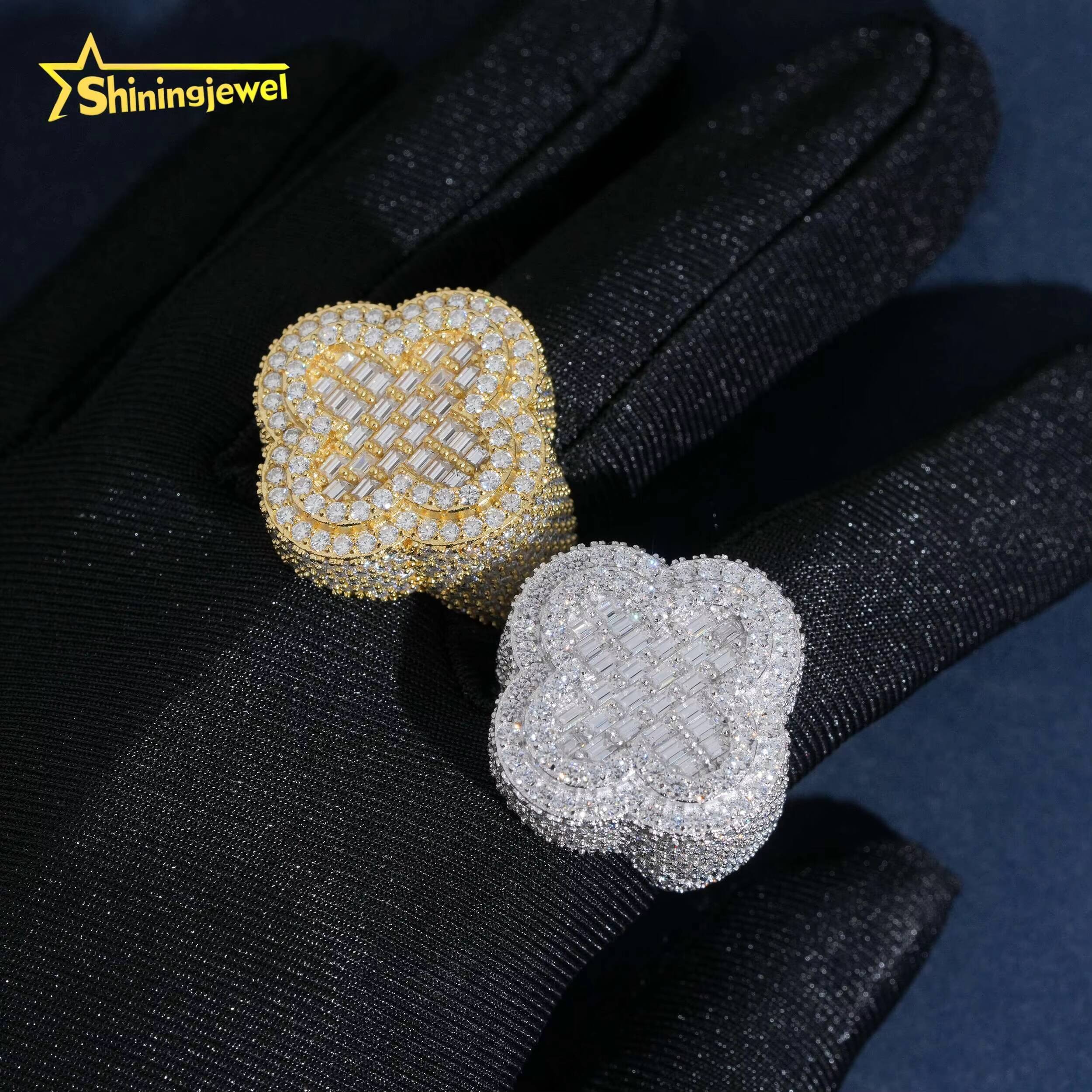 Stock Pass Diamond Tester Ring Moissanite Hip Hop Jewelry 925 Silver Fully Iced Cross Baguette Moissanite Ring Hip Hop for Men