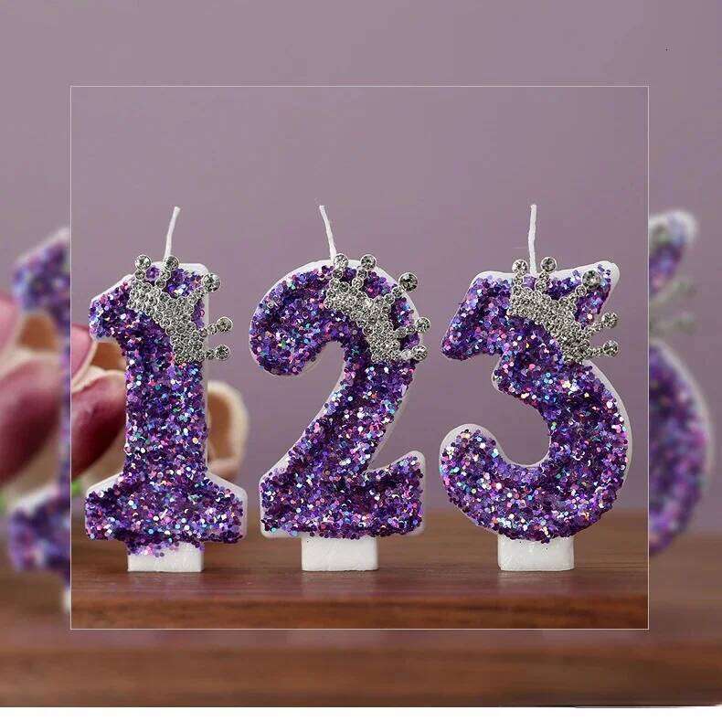 New handmade production Purple crown Birthday Candles number 0-9 Princess cake decoration candles Anniversary Party decorations S260204