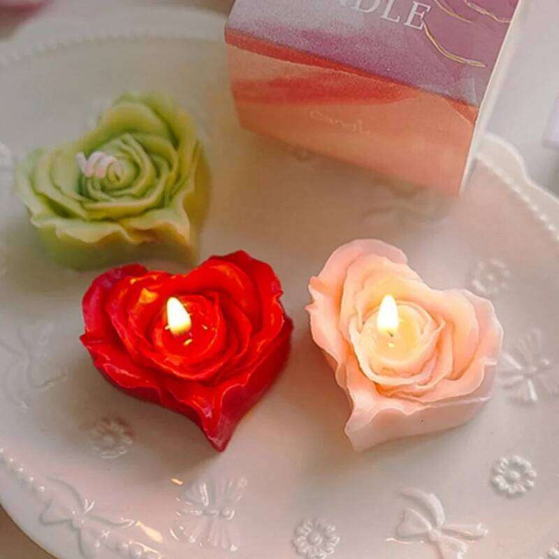 1pc Valentine's Day Scented Red Pink Rose Heart Candle Proposal Engagement Anniversary Party Gift Decoration ornament S260204 4c9