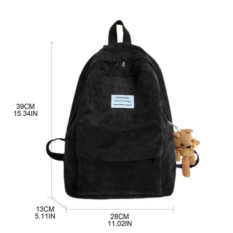 D46D Women Casual Corduroy Backpack with Pendant School Bag Travel College Daypack Female Girls Rucksack Handbags Z260202