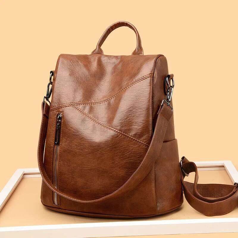 2024 New Women's Anti theft Backpack Large Capacity Female Single Shoulder Bag High Quality Soft Leather School Student Bookpack Z260204