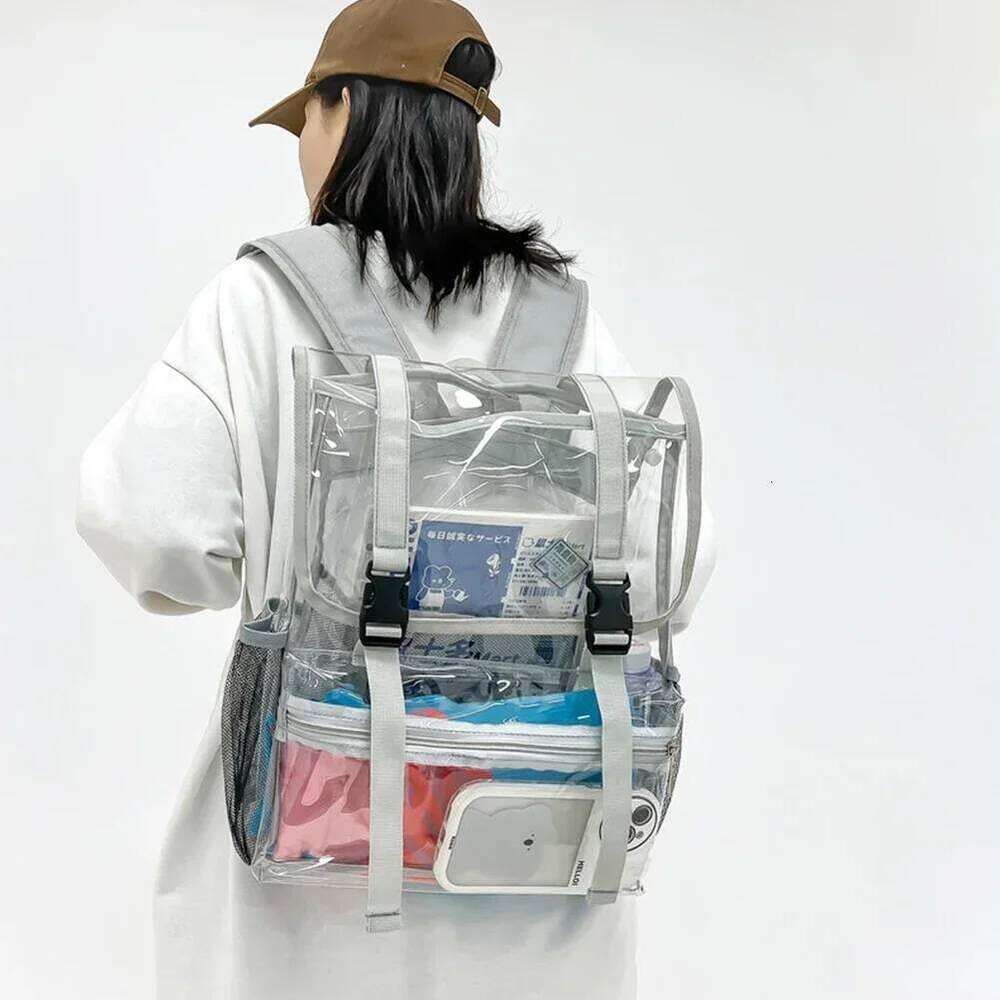 Transparent PVC College Student Rucksack Fashion School Backpack Waterproof Large Capacity See Through Solid Clear Bag for Women Z260202