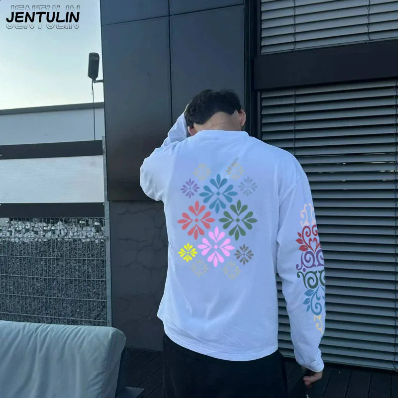 High Quality Mens Korean Style Comfortable Breathable Round Neck Long Sleeved T-shirt Summer Fashion Printed Outdoor Top 260118