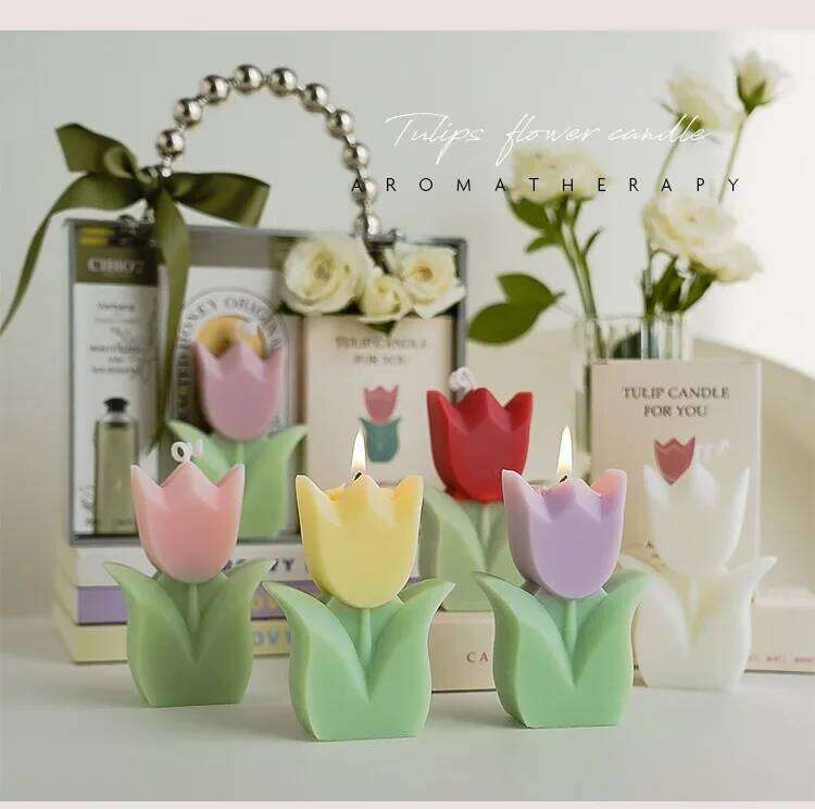 Handmade Tulip Candle Cute Soy Wax Aromatherapy Small Scented Relaxing Birthday Wedding Party Home Decor Korean Ins Photo Props S260204