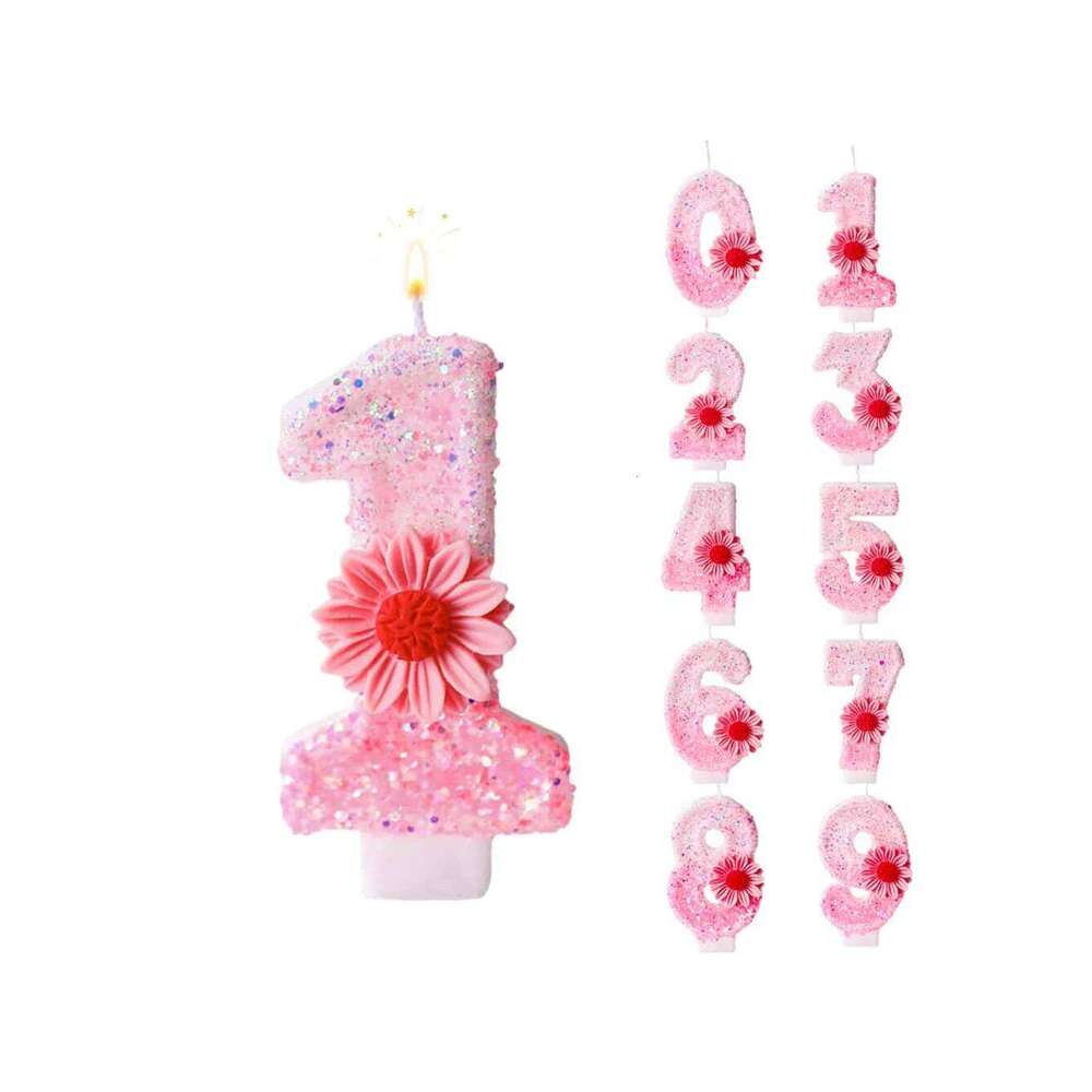 Number Candles, Pearl Happy Cake Candles for Ins Pink Theme Birthday Party Decoration,Handmade Sequin N S260204