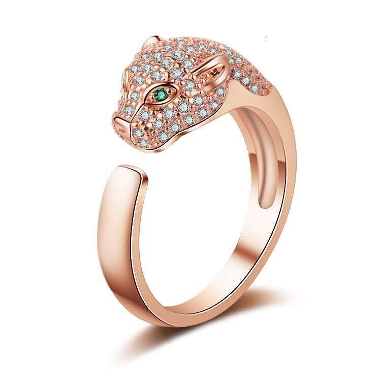 Gold Full Diamond Leopard Head Open for Women, Light Luxury, Elegant, Exquisite, Unique, Non-Fading Index Finger Ring