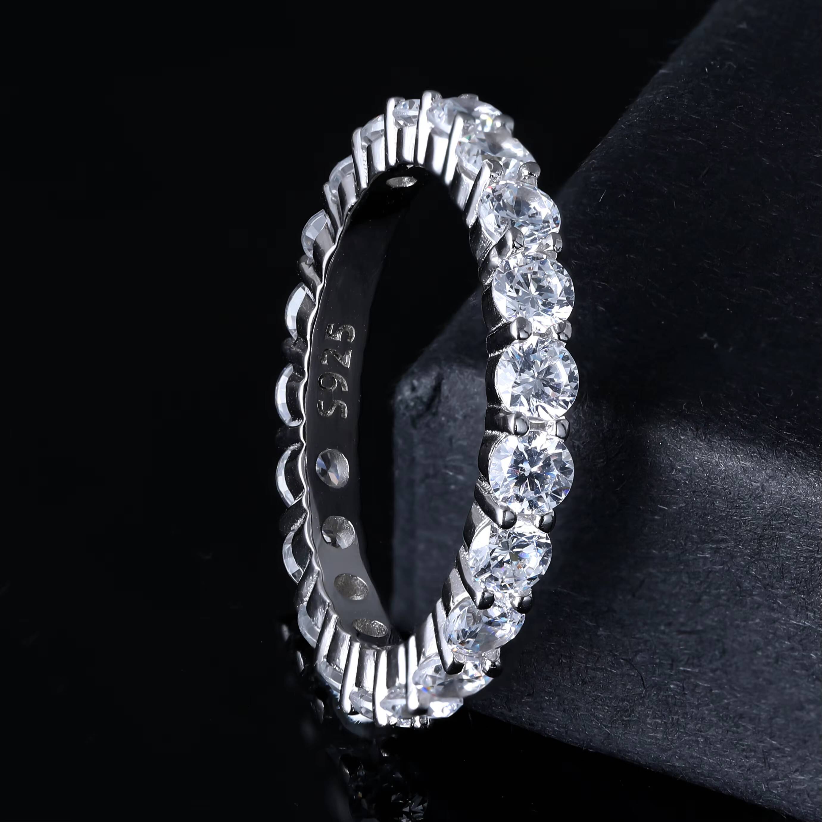 LusterFactory S925 Sterling Silver VVS D Color Index Finger Diamond Moissanite Ring Width 3mm Women Ring Simple Band