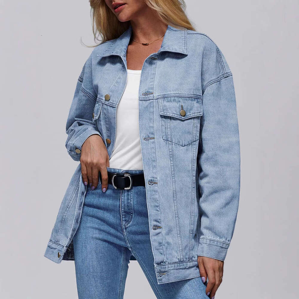 Women's denim jacket, denim long sleeved oversized button jacket, fashionable jacket, size according to product description
