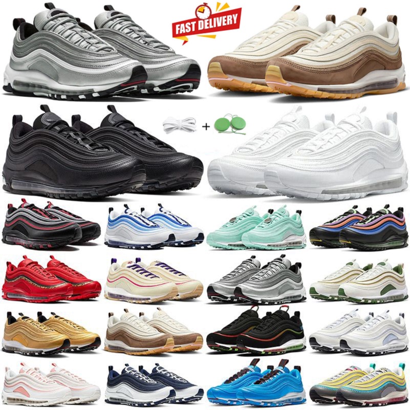 97 Men Women Running Shoes 97s Sneaker Mesh Triple Black White Silver Bleached Coral Iron Grey Metallic Gold Sail Sesame Bone Blueberry Lady Trainers Sports Sneakers