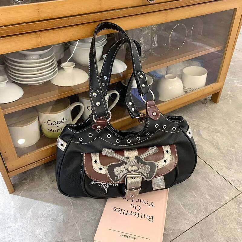 Niche Leather Tote Large Capacity Punk Style Y2K Commuter Handbag Printed Women's Creative Shoulder Bag C260204