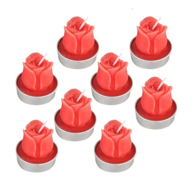 6PCS Romantic Red Proposal Candles Smoke-Free Safe Tealight Wax Rose Shape for Wedding Party Dating Home Decor S260204 9c2
