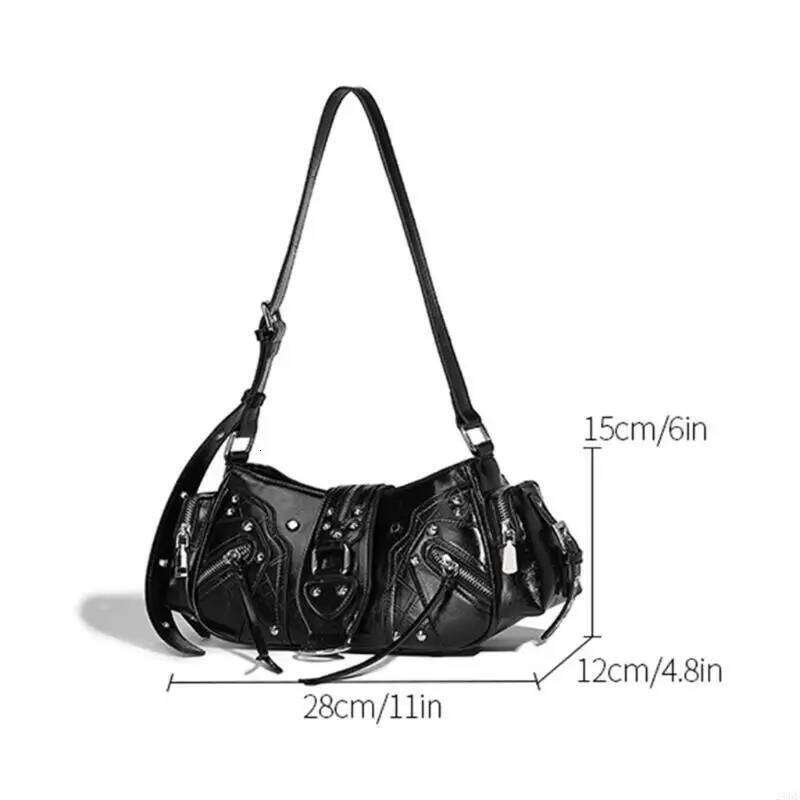 28GD Women Armpit Multi-Pockets Handbag All-matching Crossbody Rivets Commuting Retro Shoulder Bag for Daily C260204