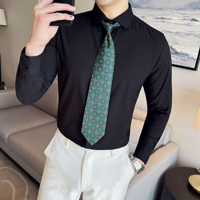 New Italian Windsor collar long sleeved shirt for men's business casual solid color shirt anti wrinkle, please refer to the product description f