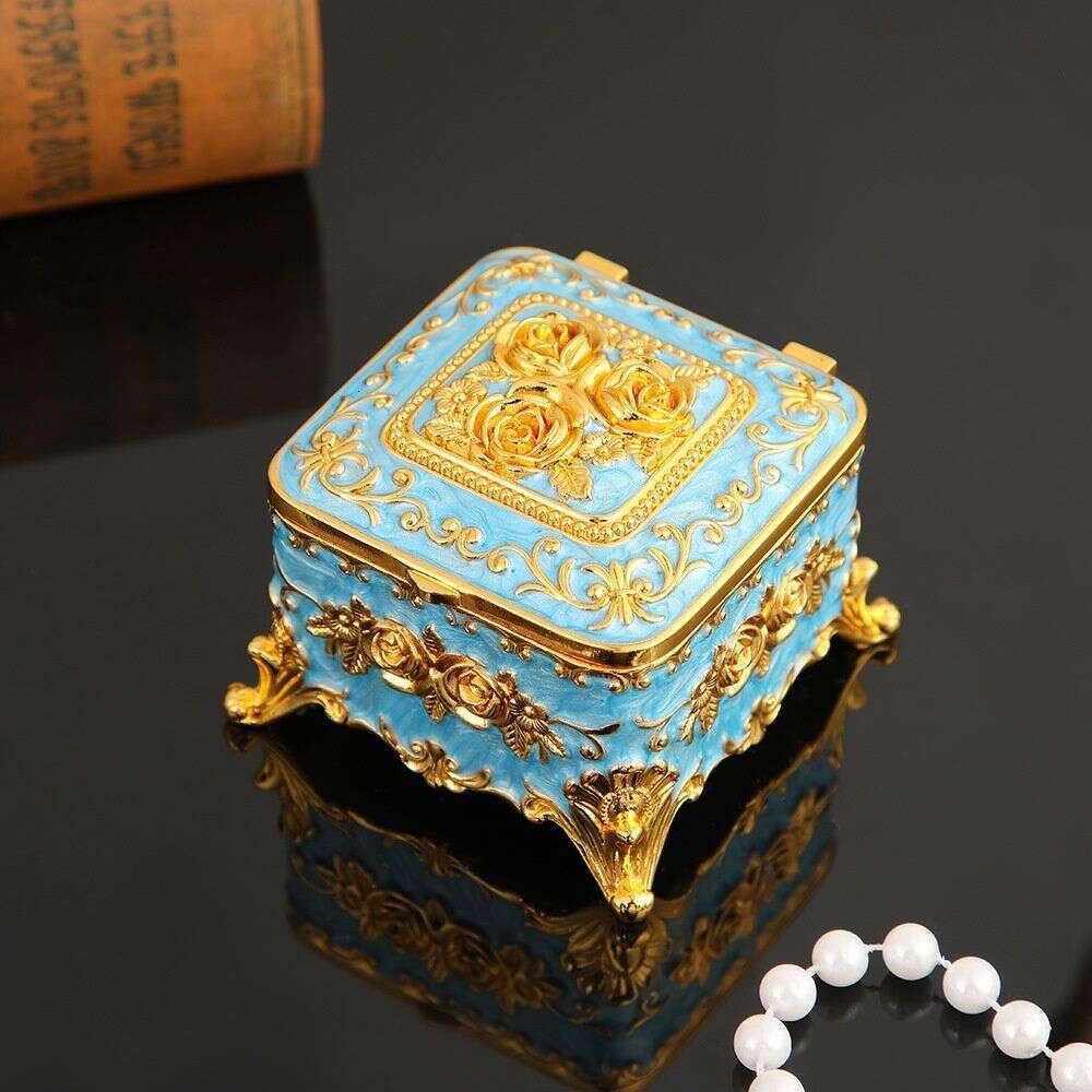 European Retro Metal Exquisite Enamel Necklace Storage Niche Light Luxury Princess Jewelry Box