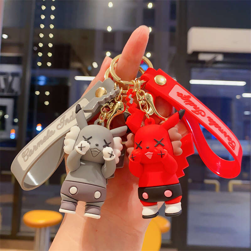 Cute Cartoon Sesame Street Pikachu Silicone Keychain Backpack Car Creative Key Pendant Doll Gift Wholesale L260203