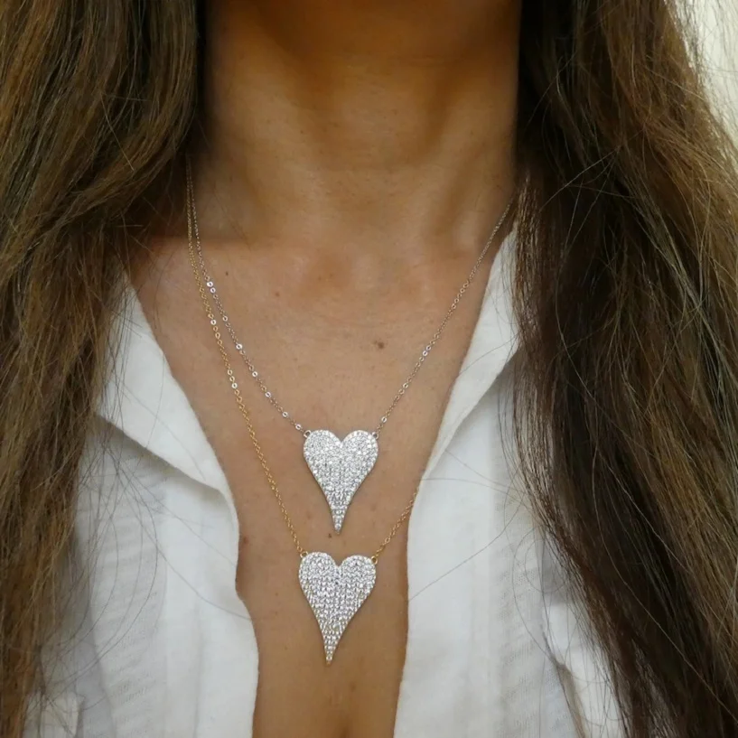 Hot Sale New Fashion Design Micro Pave Clear Cz Cute Danity Heart Charm Pendant Necklace Women Delicate Chain Hearts Jewelry