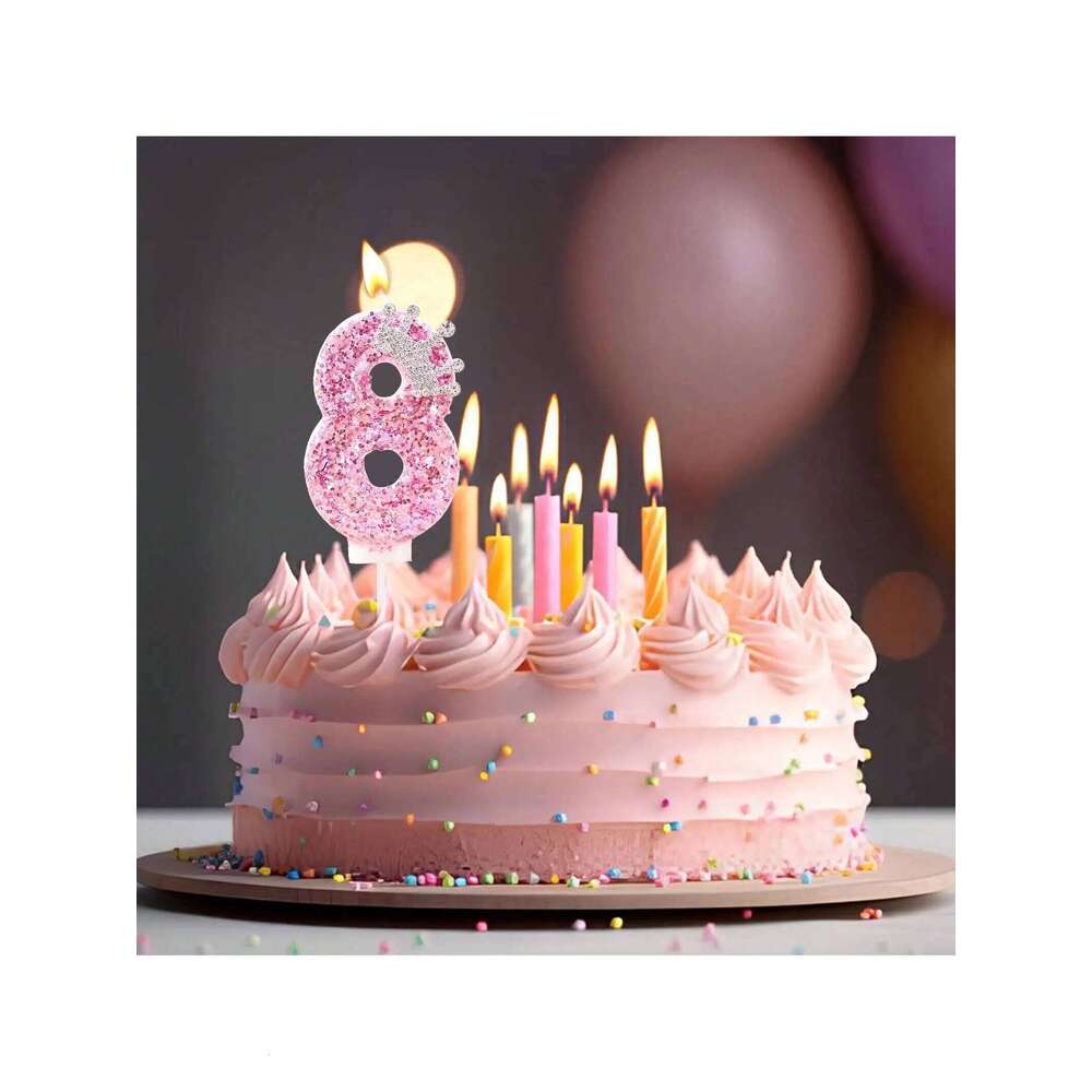 Cake Numeral Candles, Pink Color Creative Candle with Princess Crown, Happy Birthday Party Decoration S260204 798