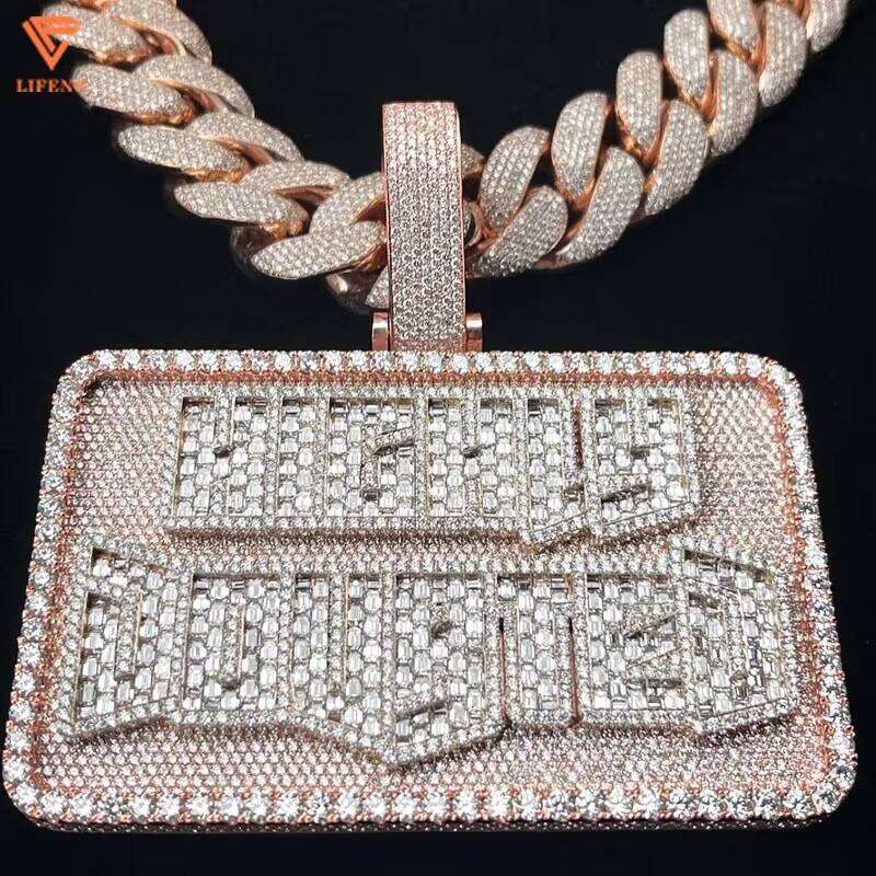 Lifeng Jewelry Custom Luxury Ice Out VVS Moissanite Charm Diamond Letter Silver 2 Tone Hip Hop Pendant Gift