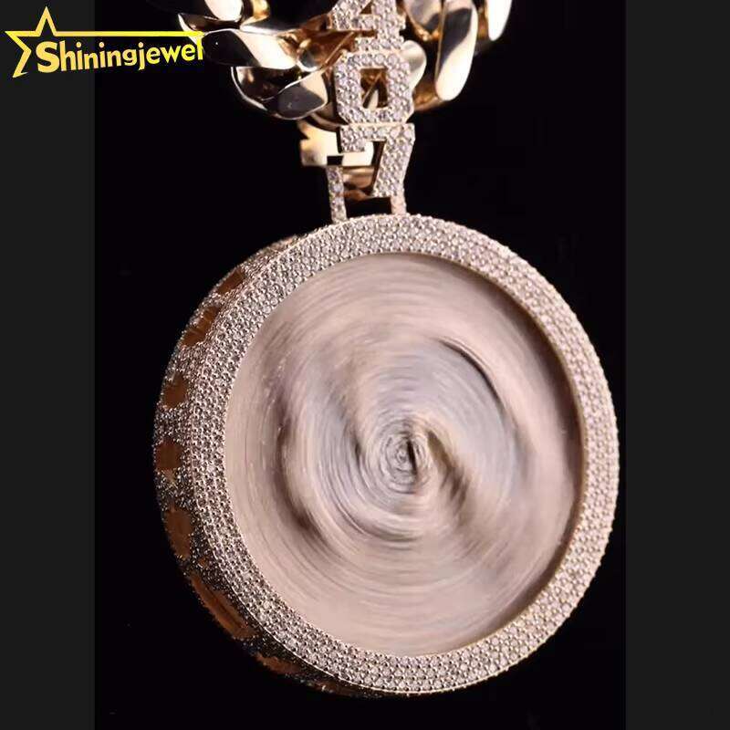 Hot Sale Custom Diamond Hip Hop 925 Sterling Silver Moissanite Mosaic Setting Number Iced Out Spinning Pendant