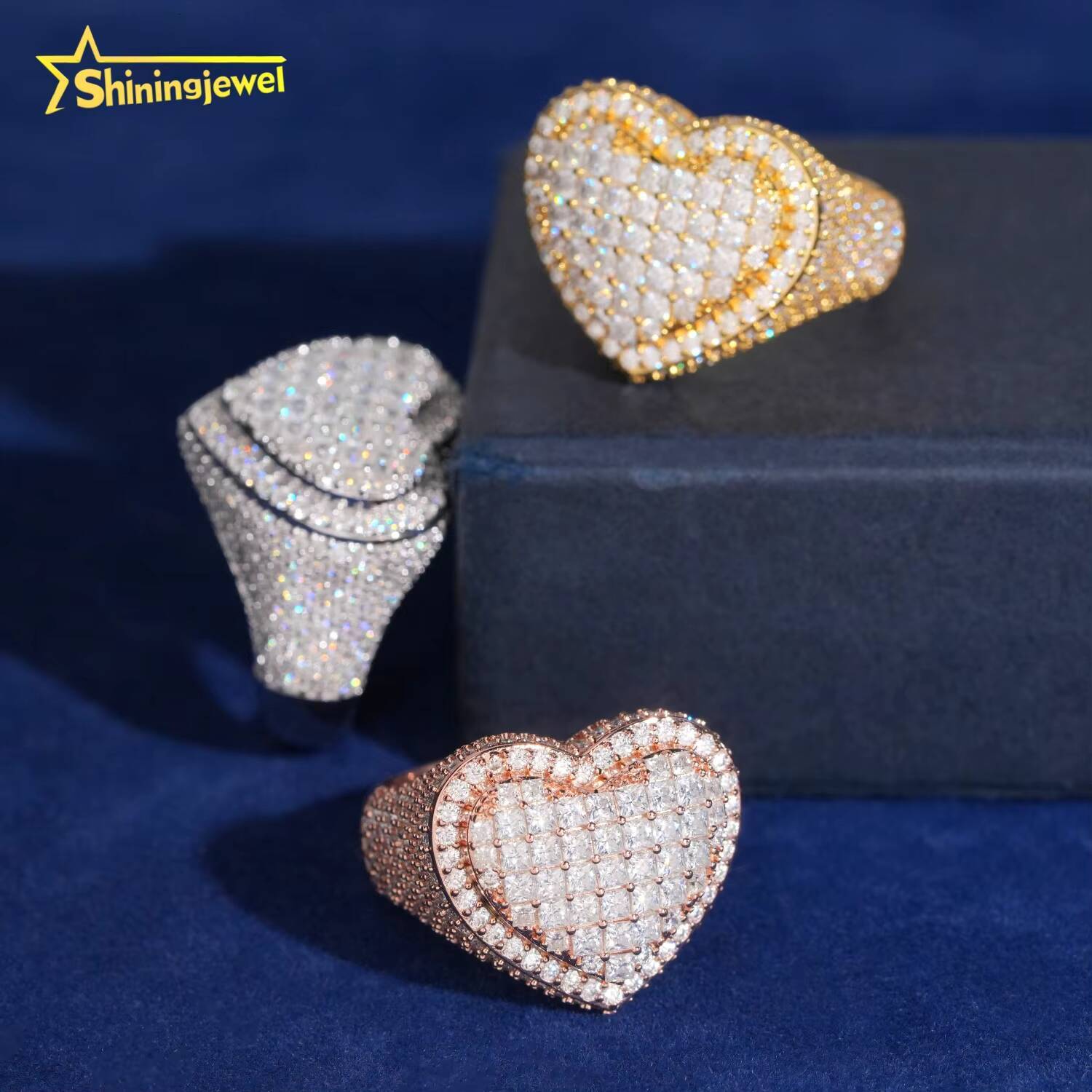 Hip Hop Rings Moissanite Diamond 925 Silver Heart Rings Women Men Iced Out Rings Pass Diamond Tester