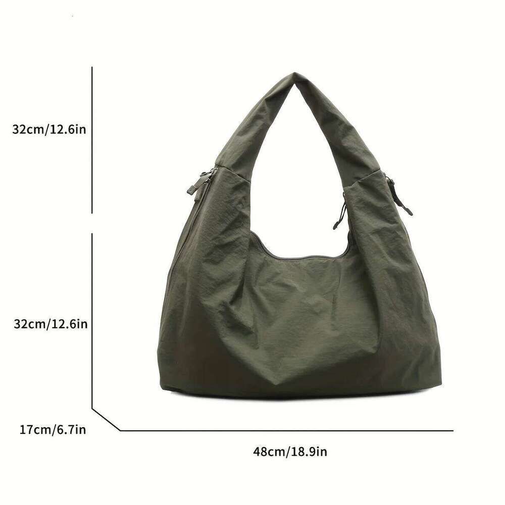 Chic Solid Color Nylon Tote Bag with Multiple Zipper Pockets, Large Capacity Casual Shoulder Bags for College, Work, Everyday Us C260204