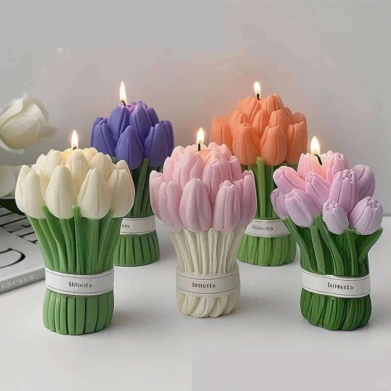Korean Bud Scented Hand Aromatherapy Tulip Flower Bouquet Candles Handmade Wedding Companion Gift S260204